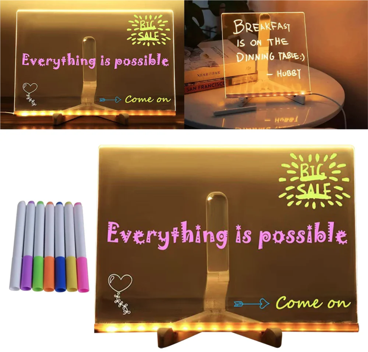 The Ultimate Fun and Creative Tool for Kids: LED Messages Drawing Board with 7 Colorful Pens