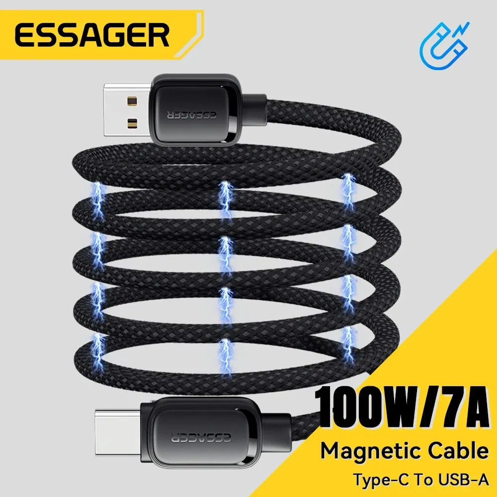 100W Magnetic USB‑C to USB‑C Fast Charging Cable for iPhone / Samsung / iPad / MacBook (BLACK)
