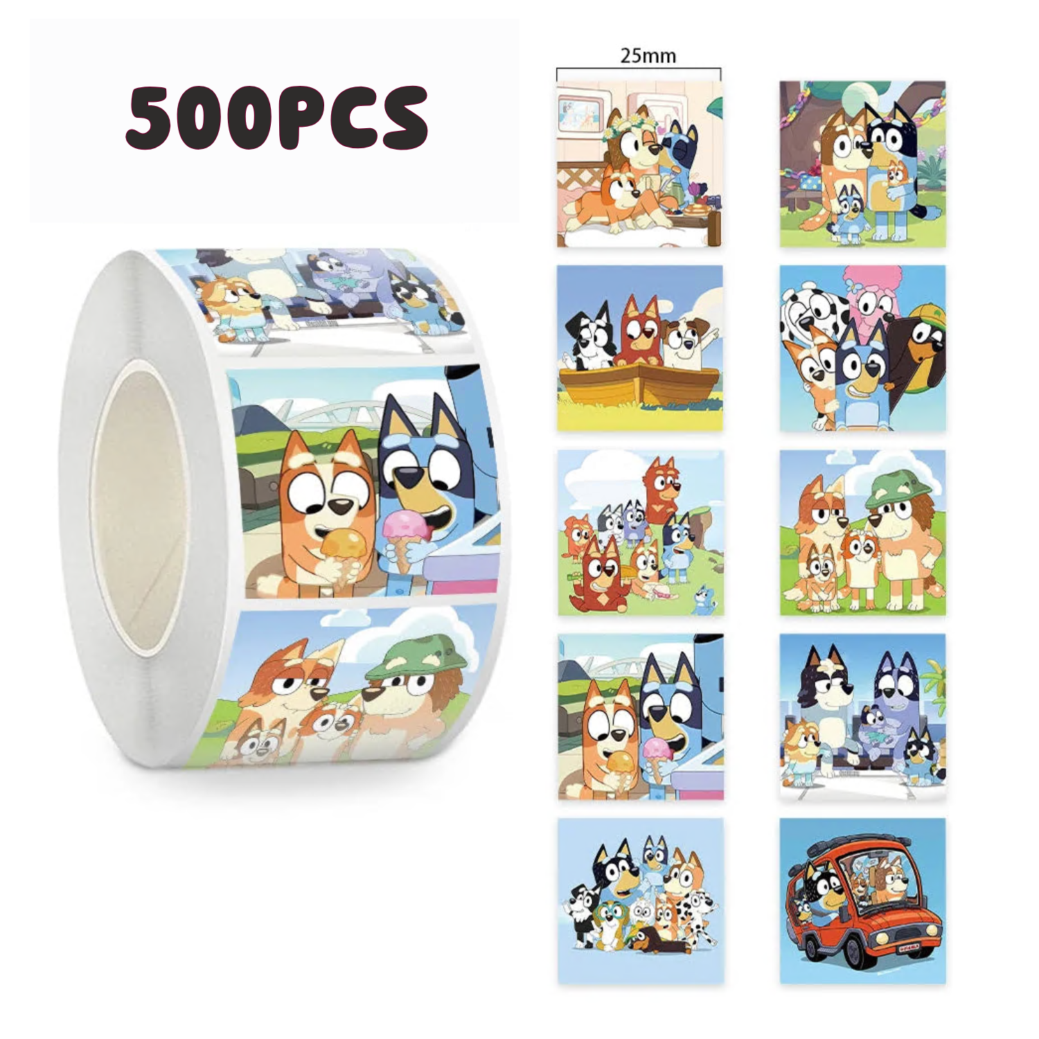 Bluey Family Cartoon Sticker Roll – 500pcs PVC Sealing & Decoration Labels