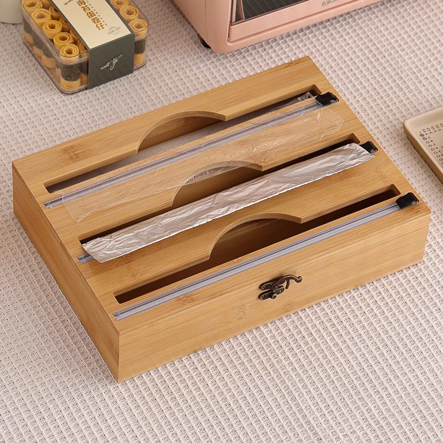 3 In 1 Bamboo Wrap Dispenser Storage Dispenser - beunik