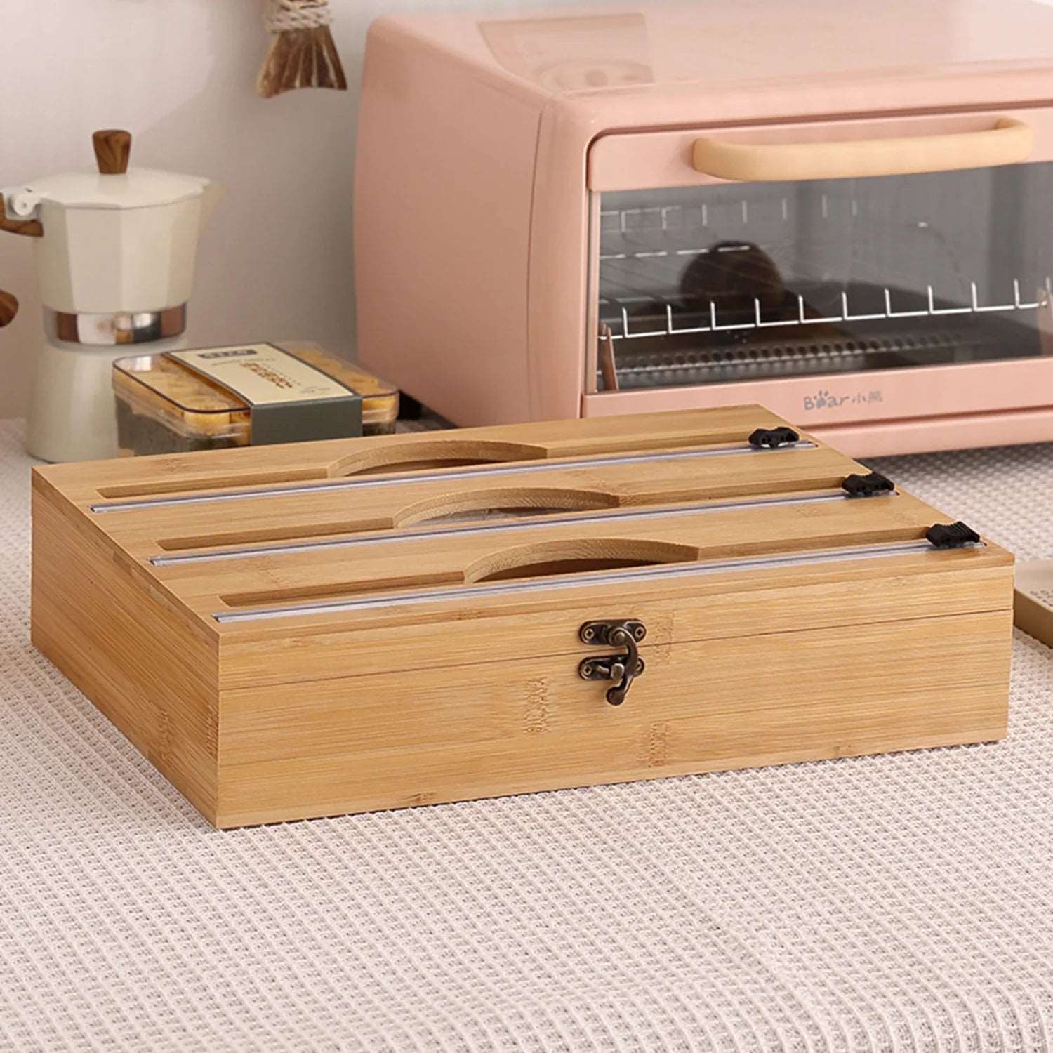 3 In 1 Bamboo Wrap Dispenser Storage Dispenser - beunik