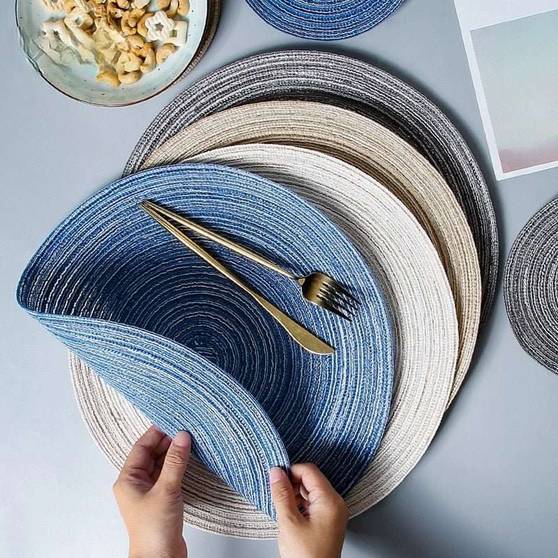 6pcs Round Table Mat Woven Ramie Placemats - beunik