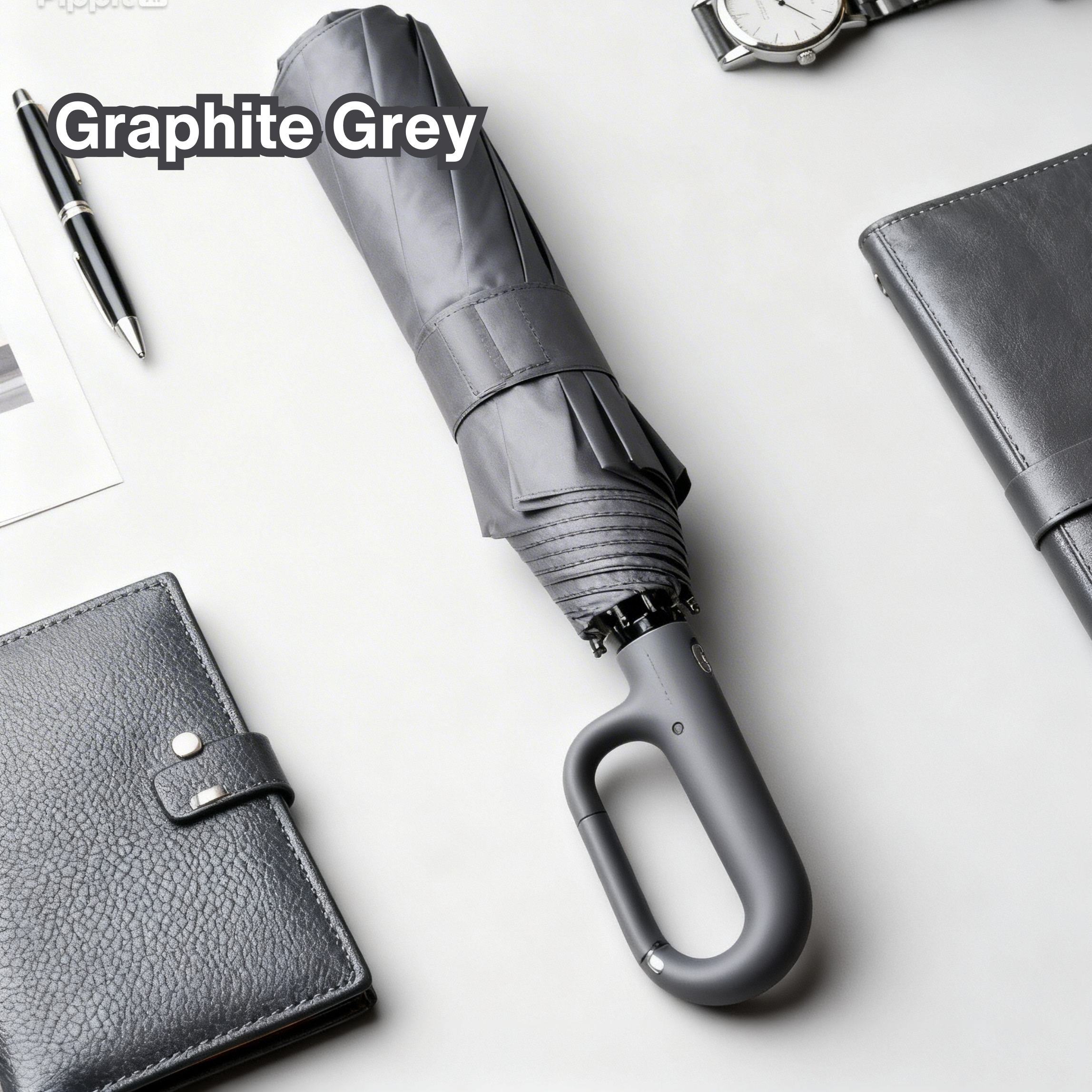 - Automatic Clip‑On Umbrella for Travel – Strong Windproof, Compact & Portable - Grey