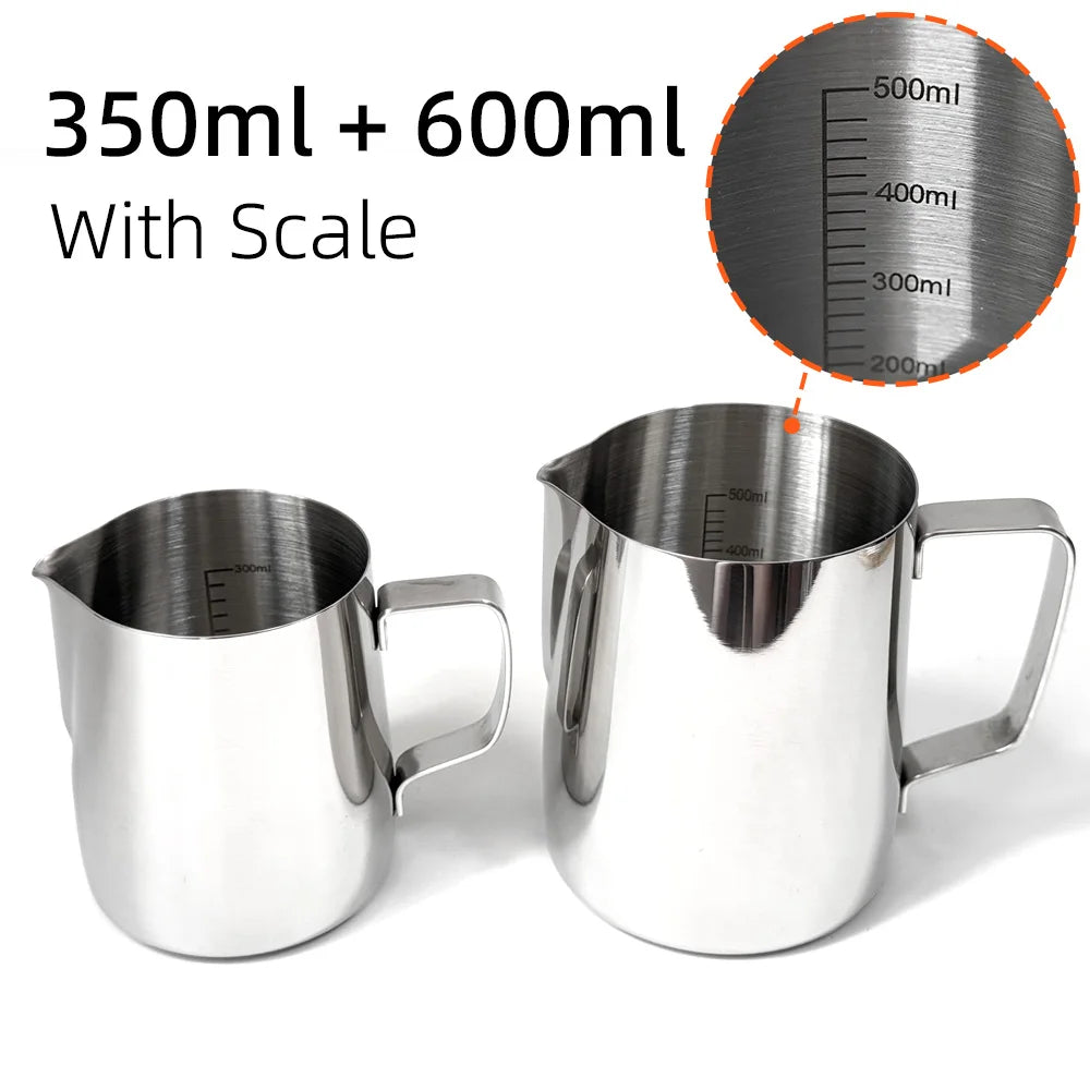BaristaCraft™ Milk Frothing Pitcher Set – Stainless Steel Jugs with Scale & Latte Art Needle (350ml / 600ml) beunik
