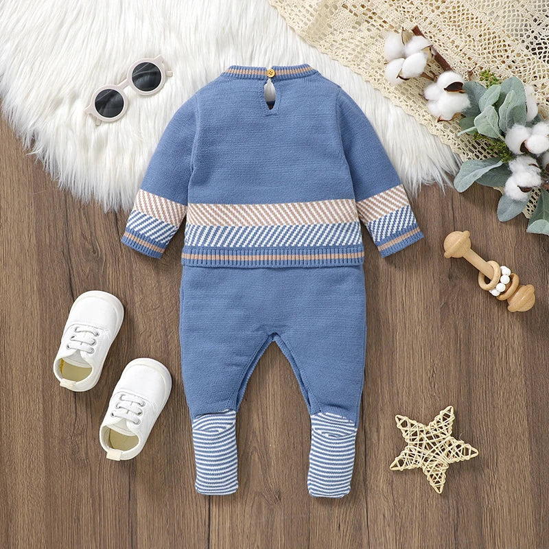 Blue Knit Long‑Sleeve Baby Jumpsuit 2