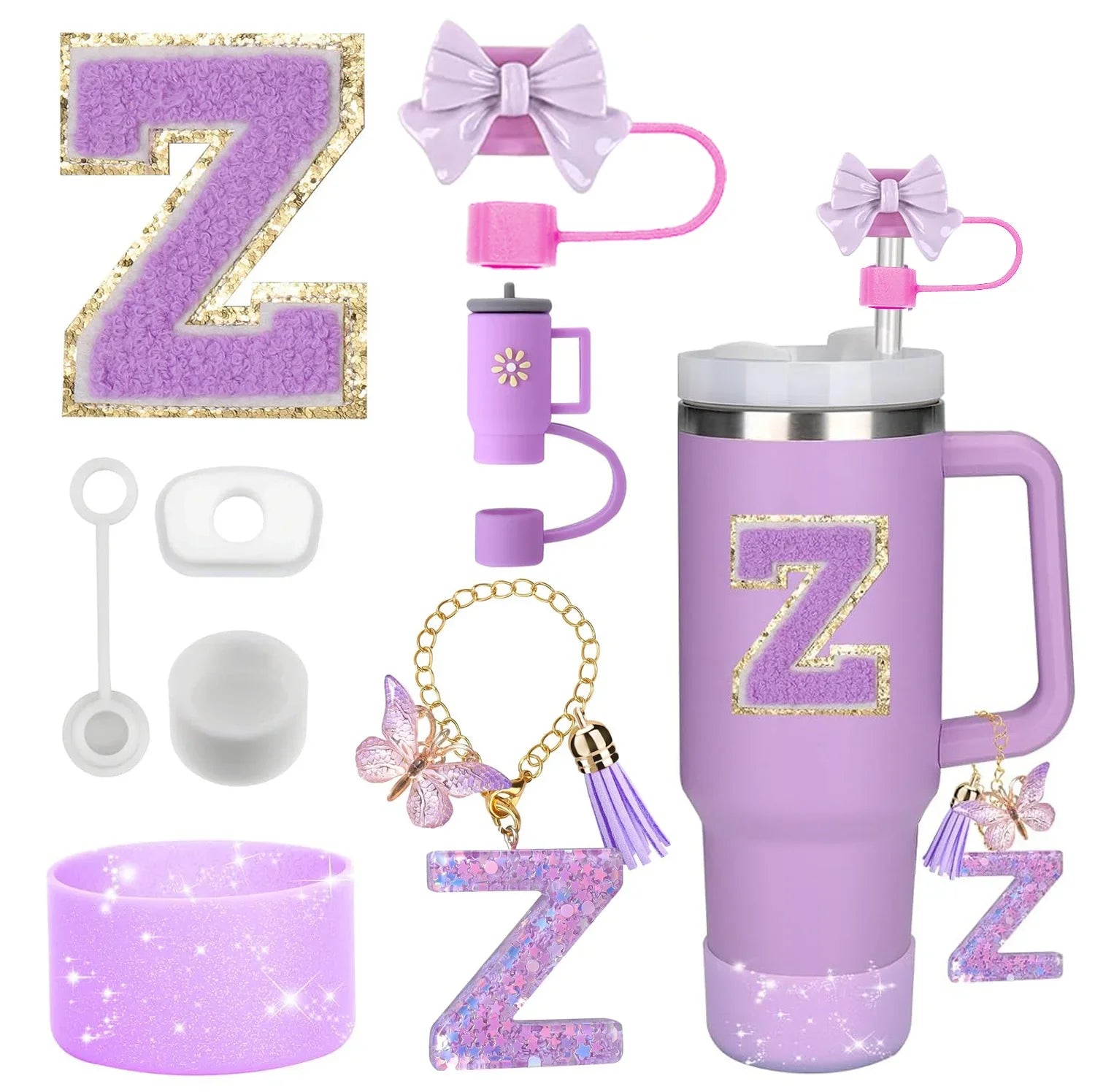Purple Accessories Set for Stanley Cup 30oz 40oz tumbler Silicone Straw (8PCS) beunik