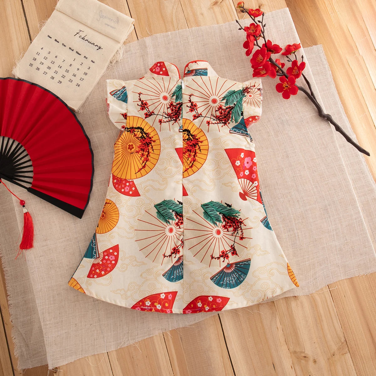 Baby Cheongsam – Summer Cotton Qipao Dress with Fly Sleeves (9M–3Y)