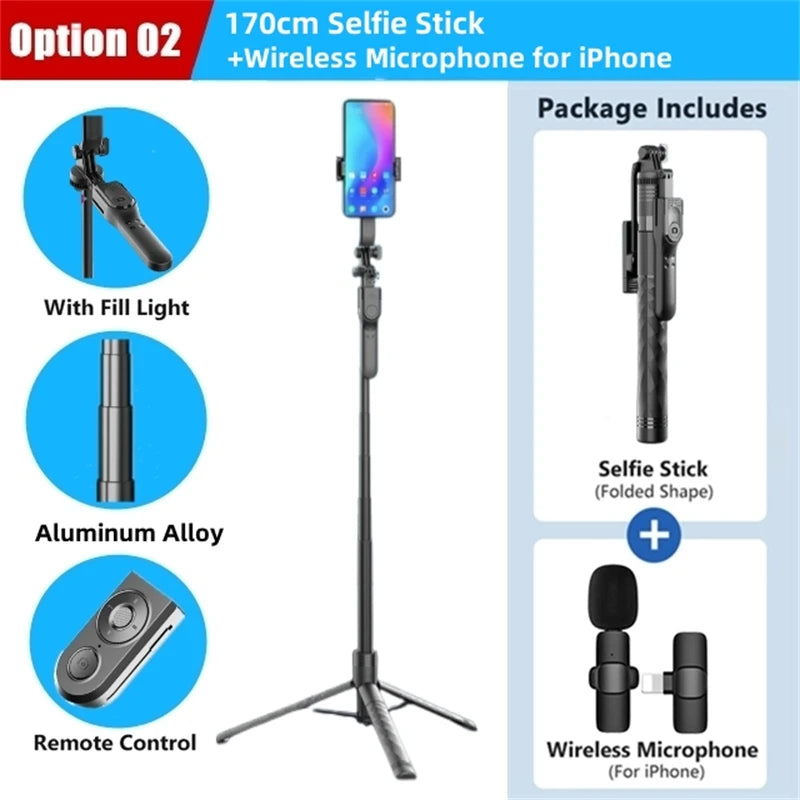 Wireless Selfie Stick Tripod Stand Foldable Monopod With Led Light (1750mm) beunik