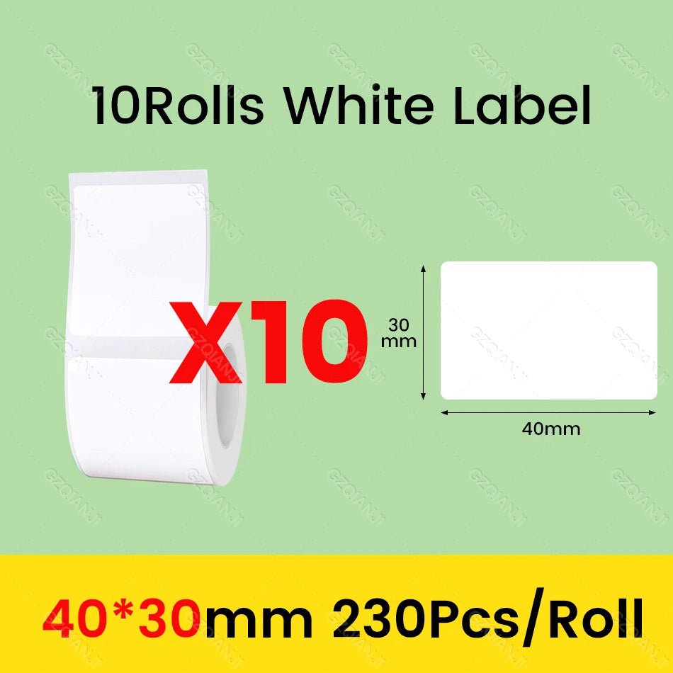 NiiMbot Label Rolls – Waterproof, Anti‑Oil, Tear‑Resistant White Stickers (3/5/10 Pack)