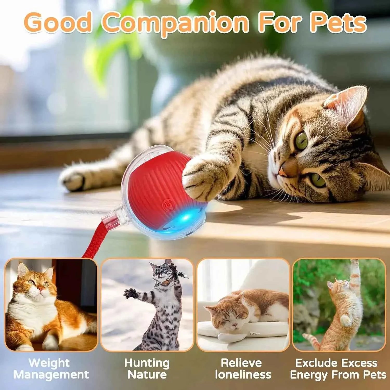Cat Interactive Ball Toy Automatic Rolling Ball Faux Tail Rechargeable Smart Pet Electric Toy