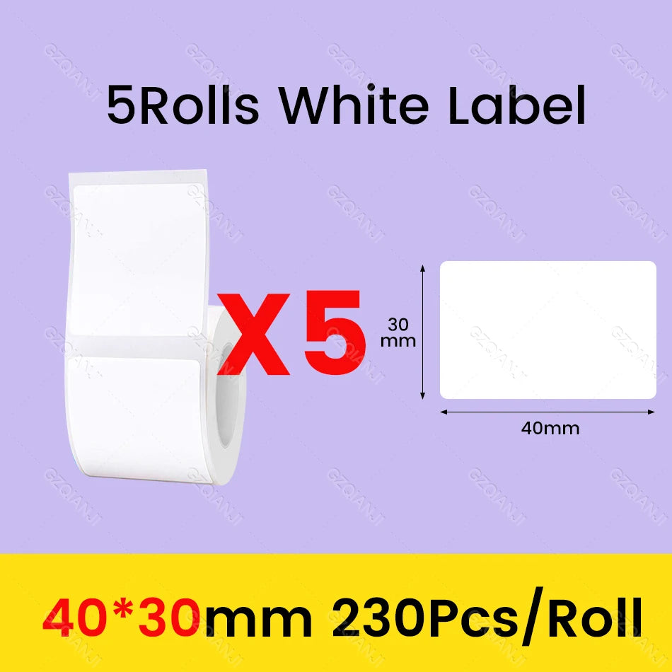 NiiMbot Label Rolls – Waterproof, Anti‑Oil, Tear‑Resistant White Stickers (3/5/10 Pack)