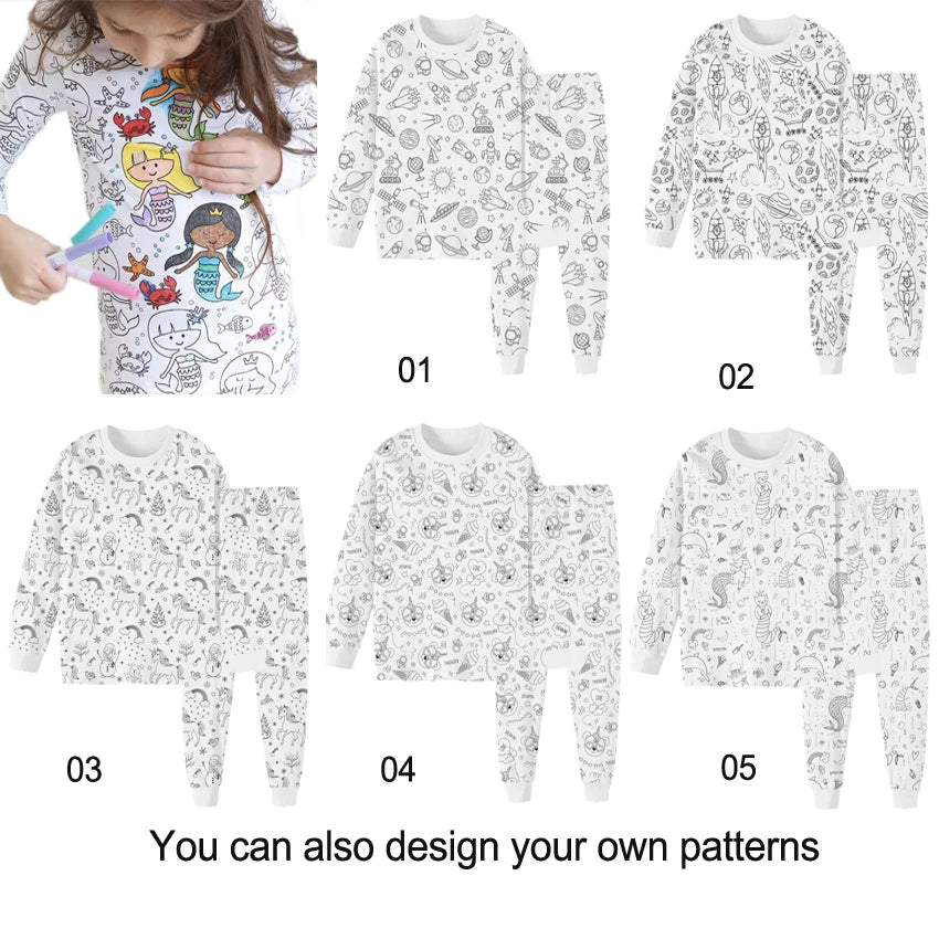 DIY Pajamas Kids Sketch Colorful Pajama Set Kids Art Color Your Own beunik
