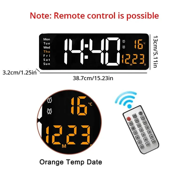 Large LED Digital Wall Clock Wall Mounted Remote Control