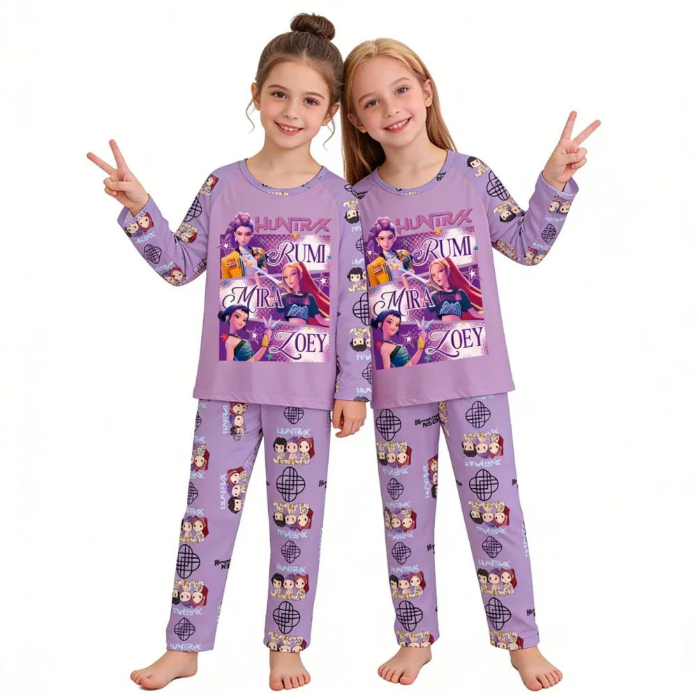 Kpop Long Sleeve Pyjama Set – 2 Piece Soft Cartoon Sleepwear (Ages 3–14)