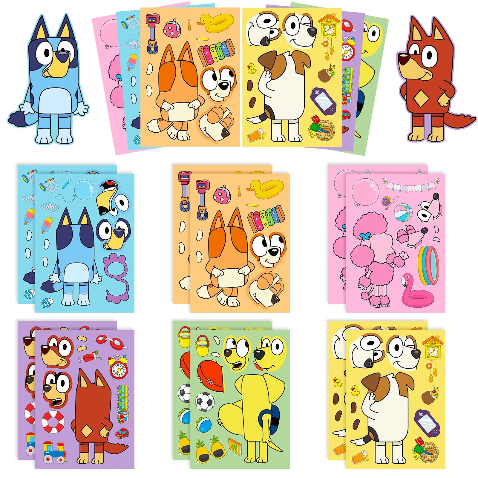 6/12 Sheets Bluey Family Cartoon Puzzle Stickers