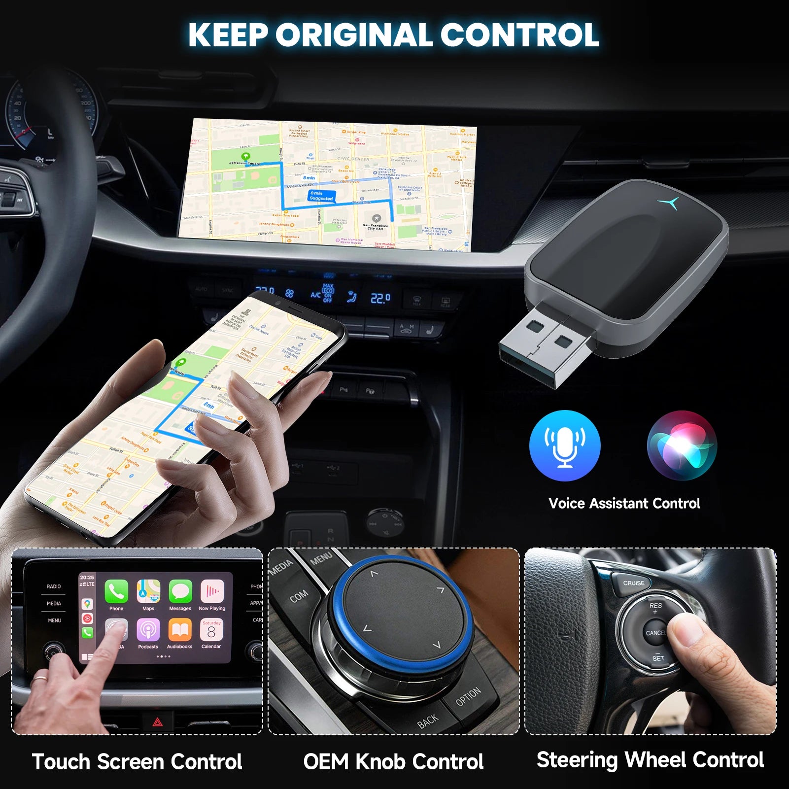 Plug & Play Wired to Wireless CarPlay Adapter & Android Auto Wireless Adapter