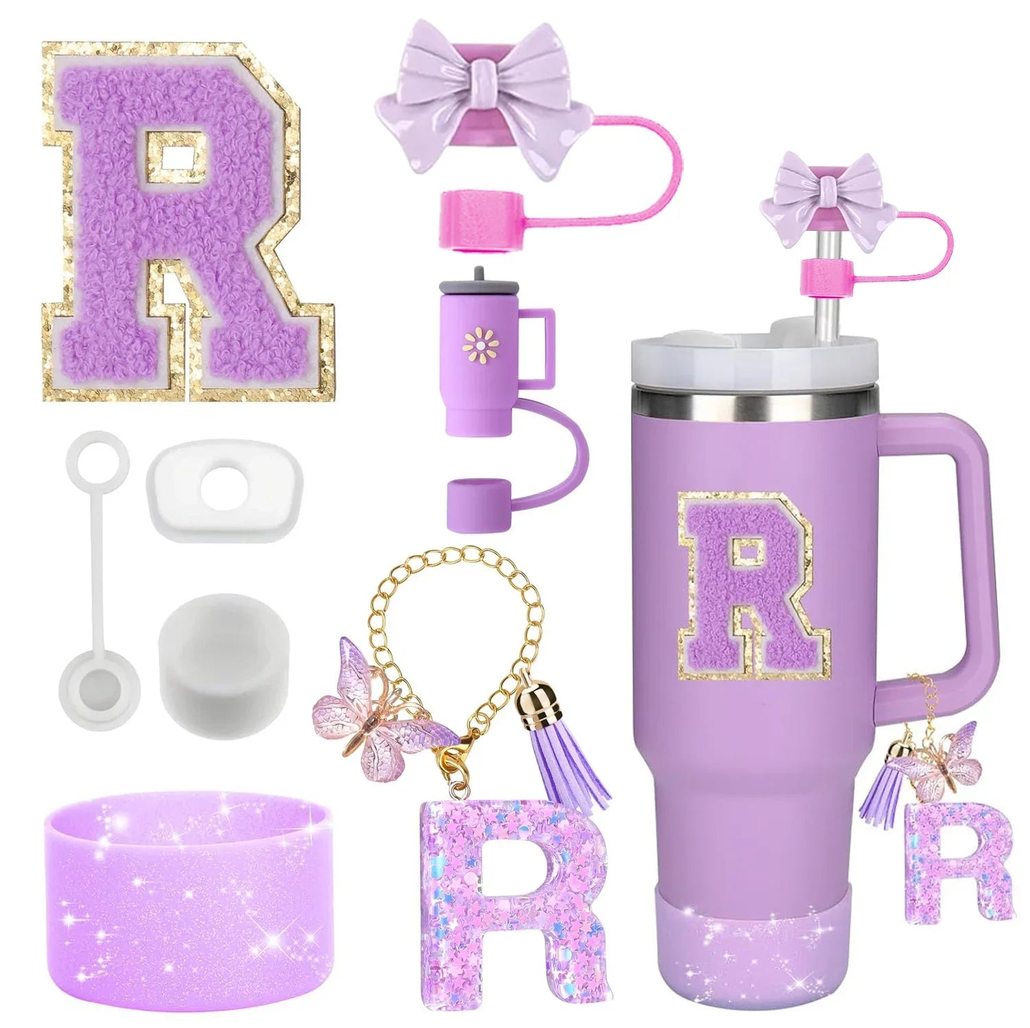 Purple Accessories Set for Stanley Cup 30oz 40oz tumbler Silicone Straw (8PCS) beunik