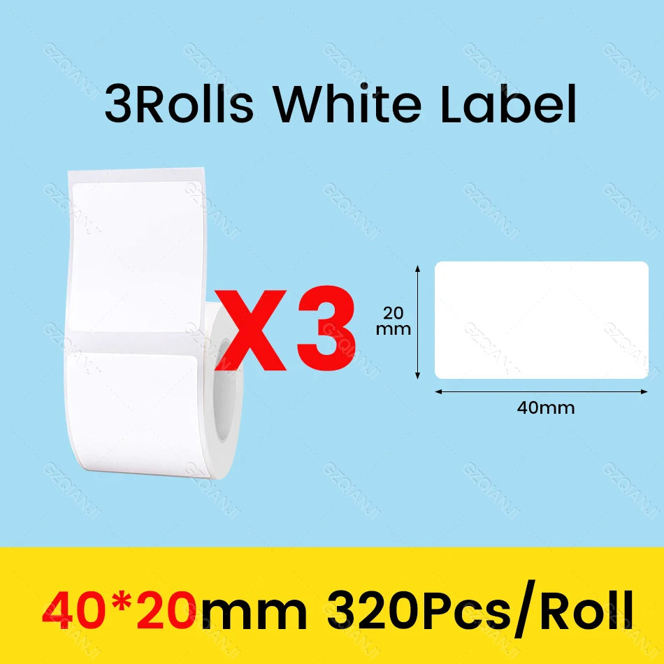 NiiMbot Label Rolls – Waterproof, Anti‑Oil, Tear‑Resistant White Stickers (3/5/10 Pack)