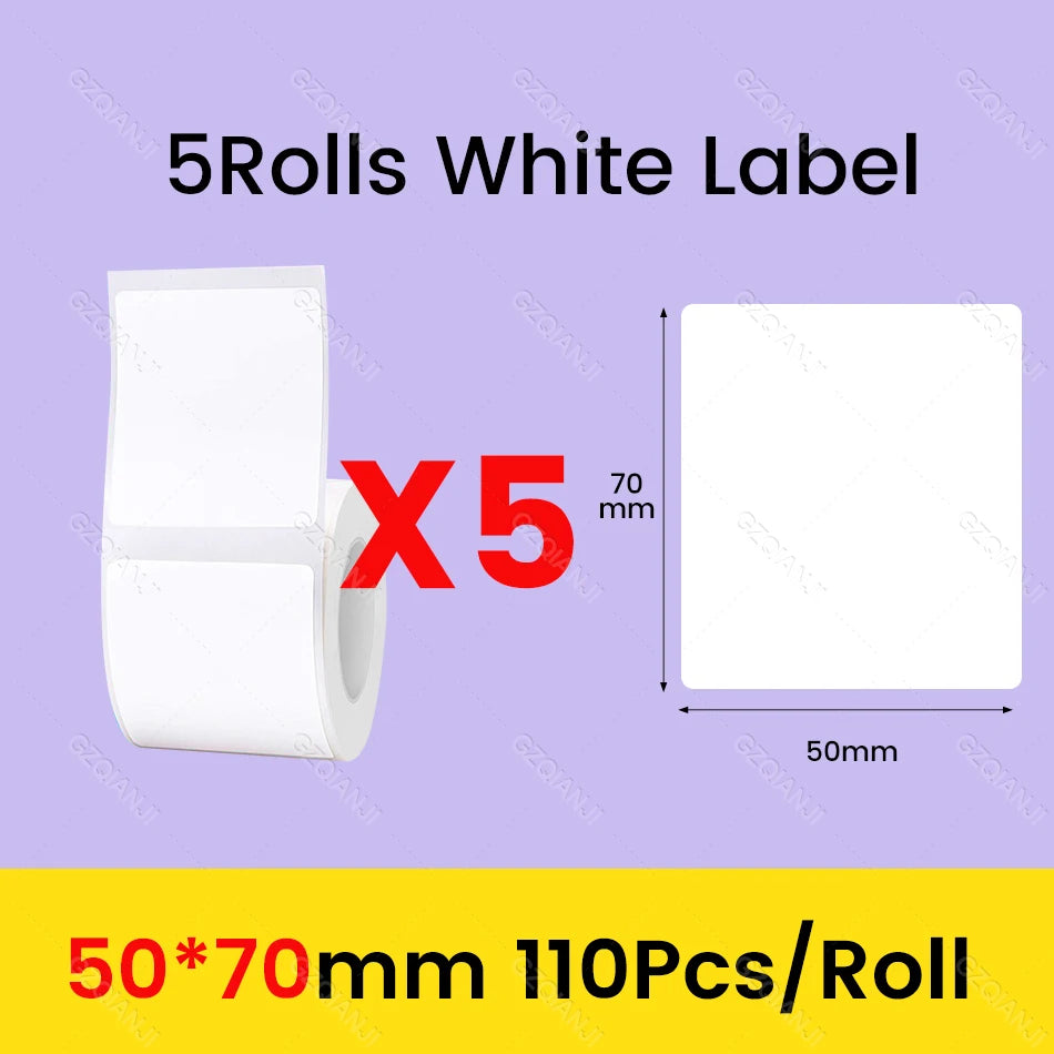 NiiMbot Label Rolls – Waterproof, Anti‑Oil, Tear‑Resistant White Stickers (3/5/10 Pack)