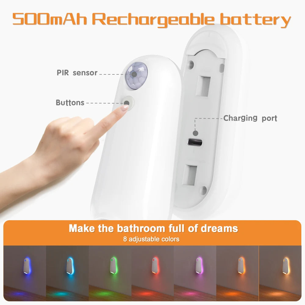 LED Smart Motion Sensor Toilet Seat Night Light USB rechargeable