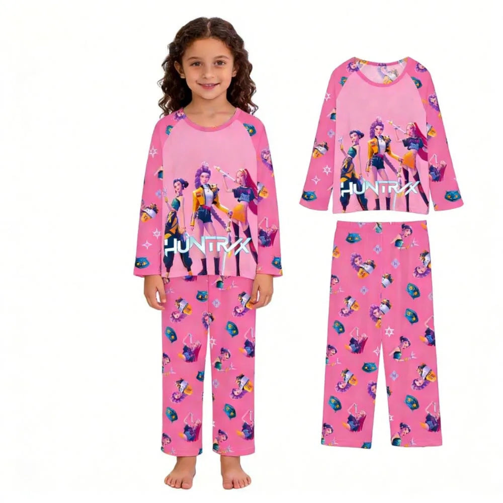 Kpop Long Sleeve Pyjama Set – 2 Piece Soft Cartoon Sleepwear (Ages 3–14)