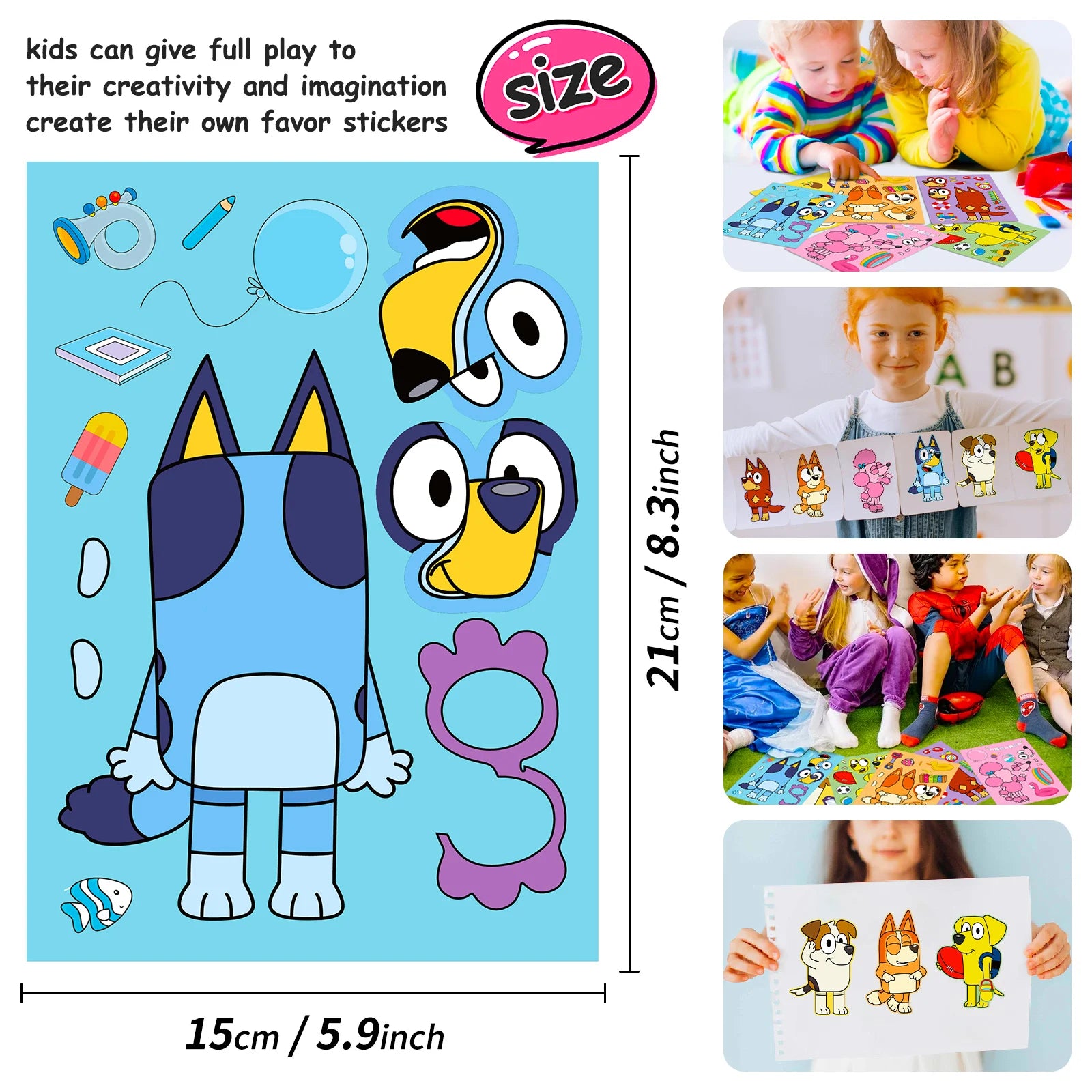6/12 Sheets Bluey Family Cartoon Puzzle Stickers