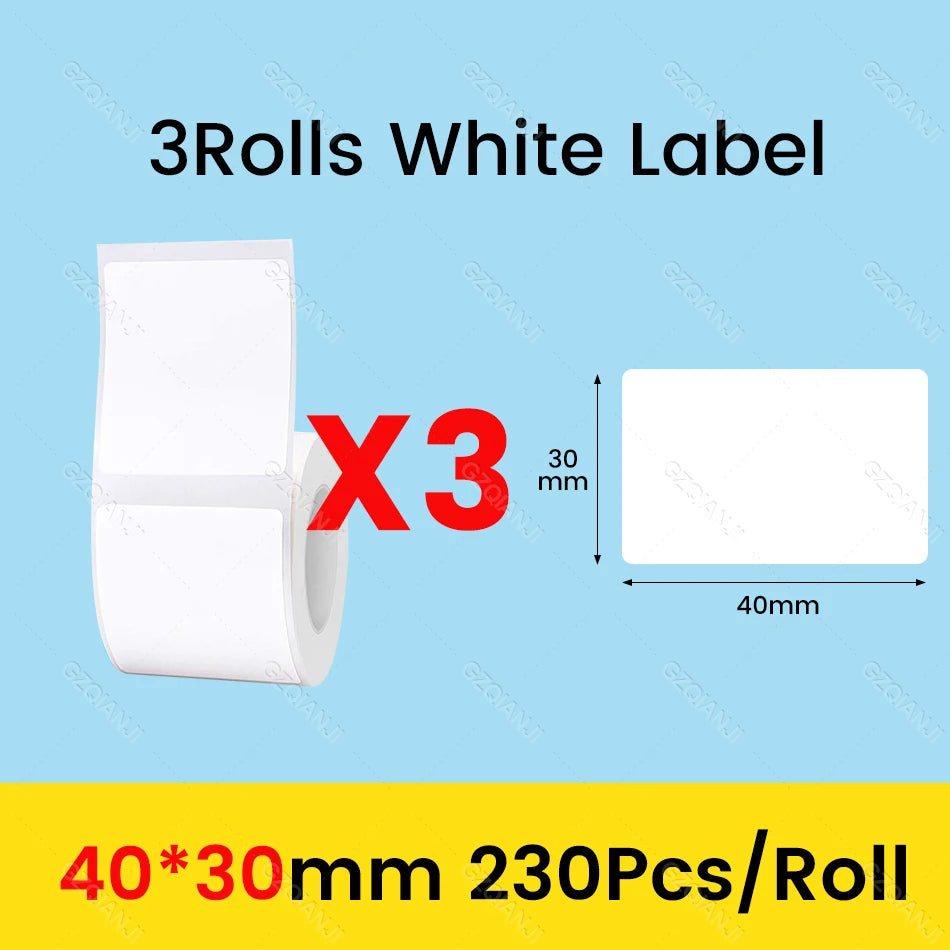 NiiMbot Label Rolls – Waterproof, Anti‑Oil, Tear‑Resistant White Stickers (3/5/10 Pack)