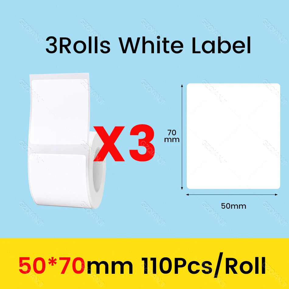 NiiMbot Label Rolls – Waterproof, Anti‑Oil, Tear‑Resistant White Stickers (3/5/10 Pack)