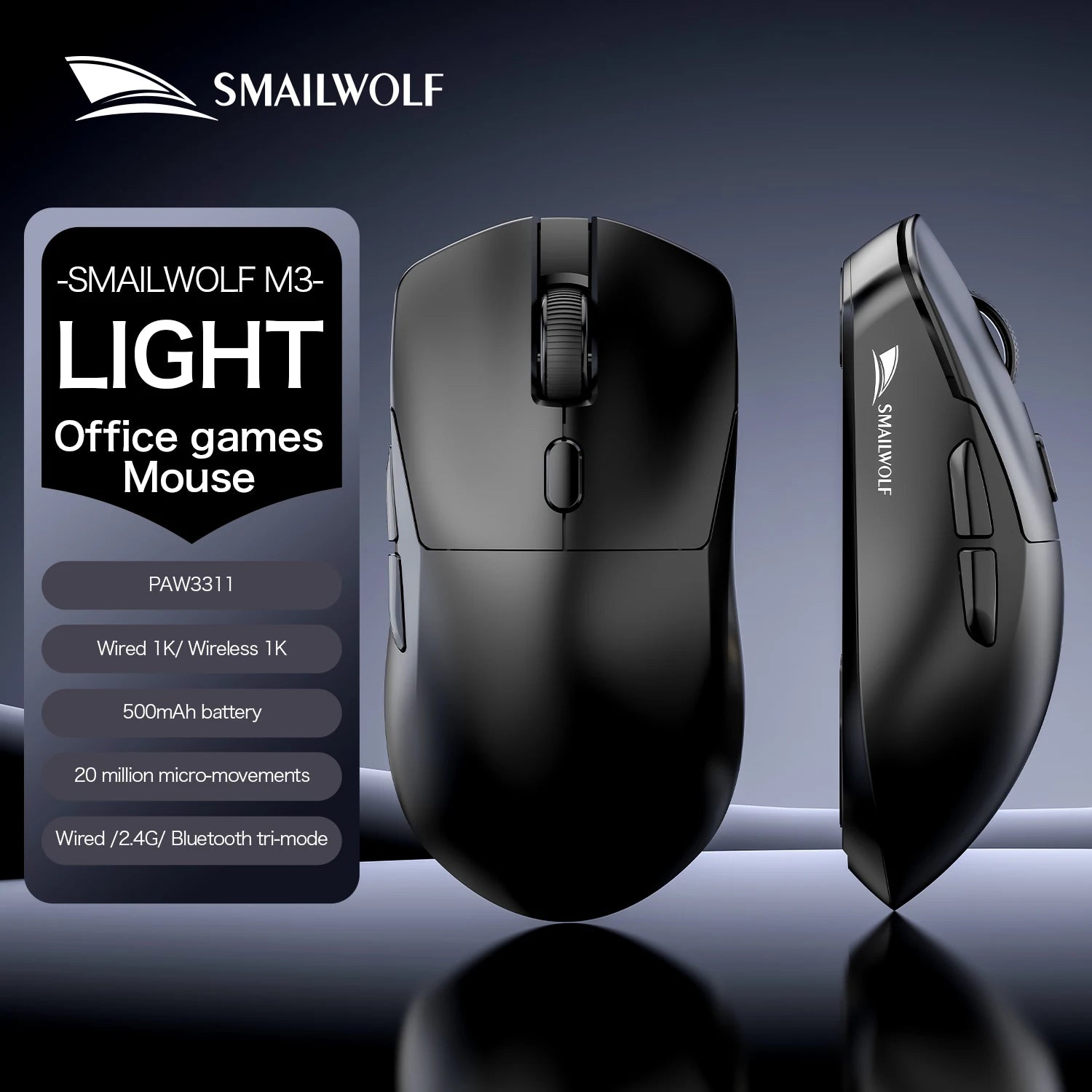 SMAILWOLF M3 PRO Wireless Bluetooth three-mode mouse E-sports gaming PAW3311 beunik