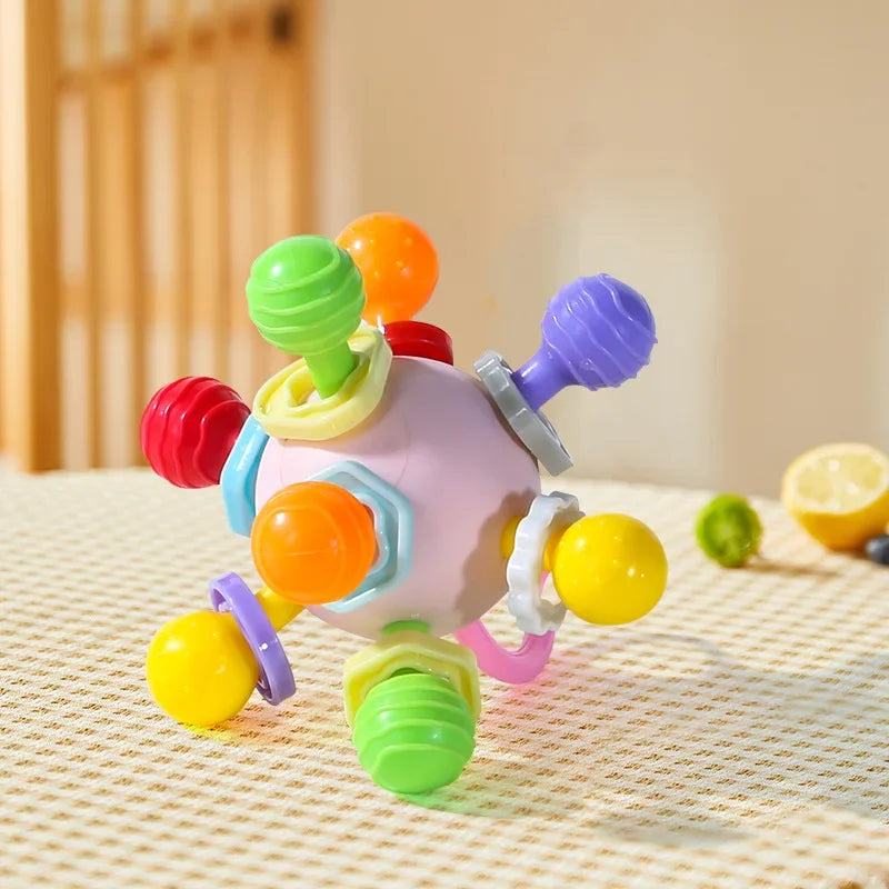 Baby Rotating Rattle Ball Grasping Activity Baby Development Toy Silicone Teether Sensory beunik