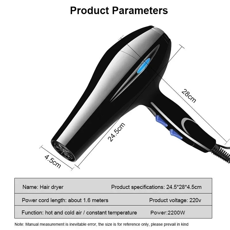 Hair Dryer 2200W Professional Powerful Hair Dryer Fast Heating beunik