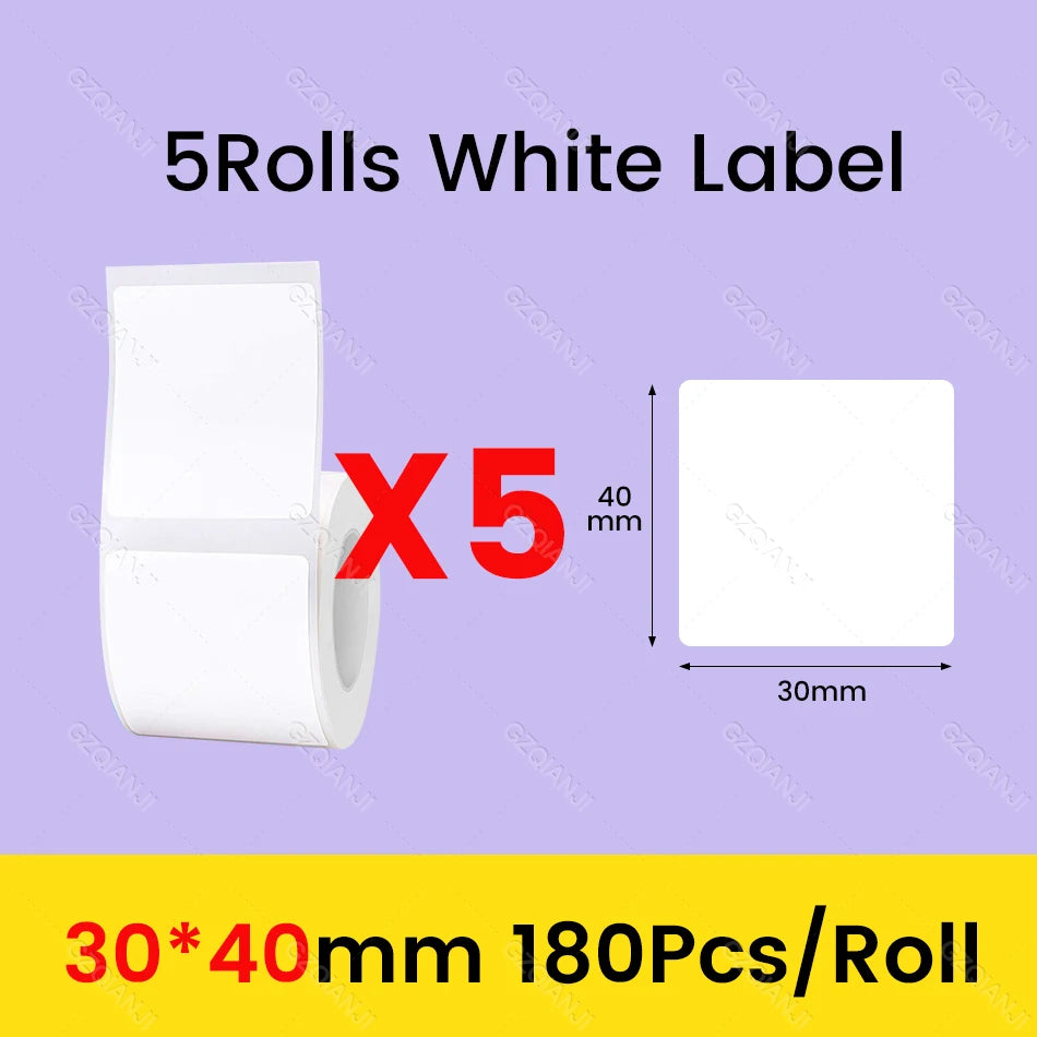 NiiMbot Label Rolls – Waterproof, Anti‑Oil, Tear‑Resistant White Stickers (3/5/10 Pack)