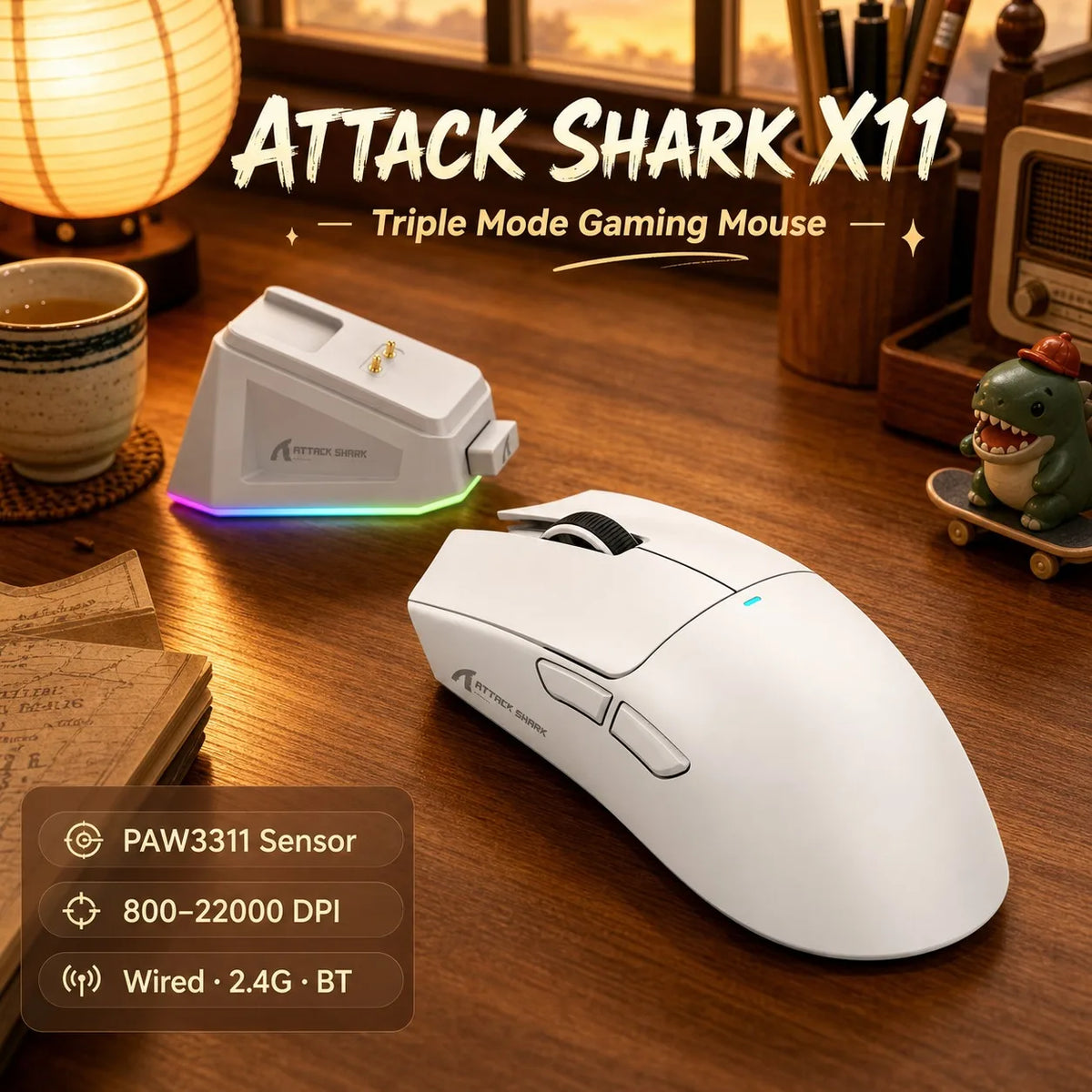 Attack Shark X11 X11SE Wireless Gaming Mouse 3-Mode (PAW3311, 22000DPI, 400IPS) beunik