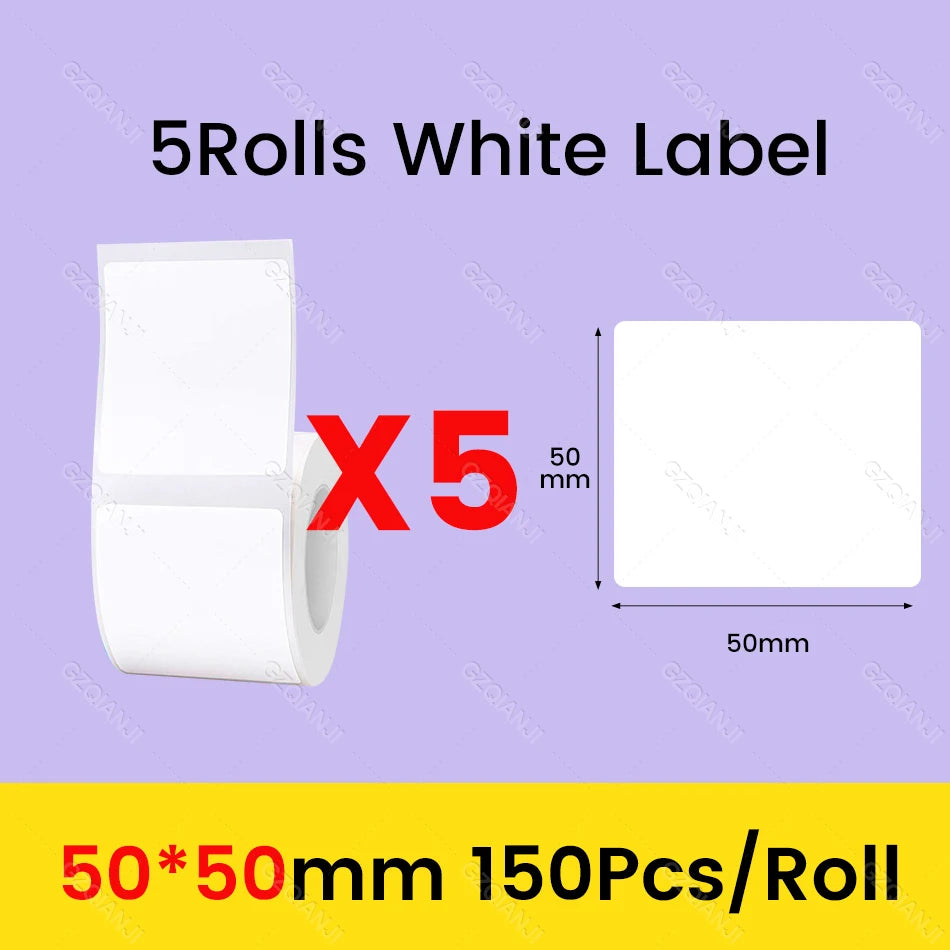 NiiMbot Label Rolls – Waterproof, Anti‑Oil, Tear‑Resistant White Stickers (3/5/10 Pack)