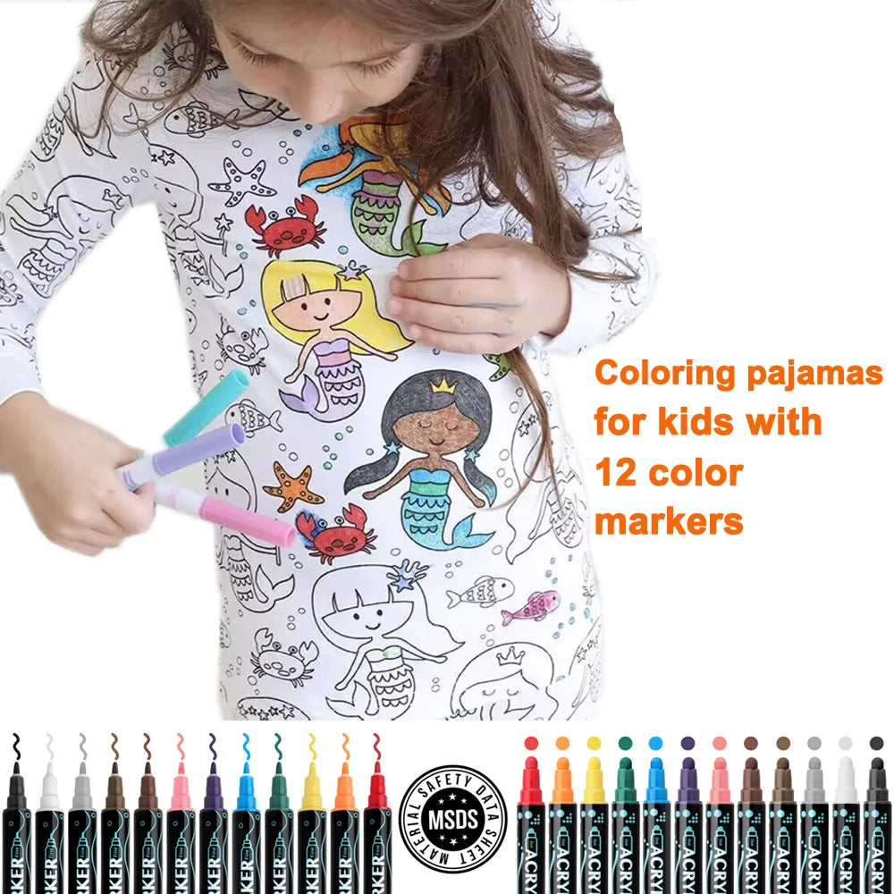 DIY Pajamas Kids Sketch Colorful Pajama Set Kids Art Color Your Own beunik