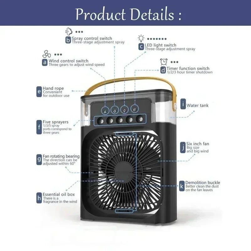 3-in-1 Portable Air Cooler Fan – Mini Air Conditioner, Humidifier & LED Night Light for Home or Office beunik