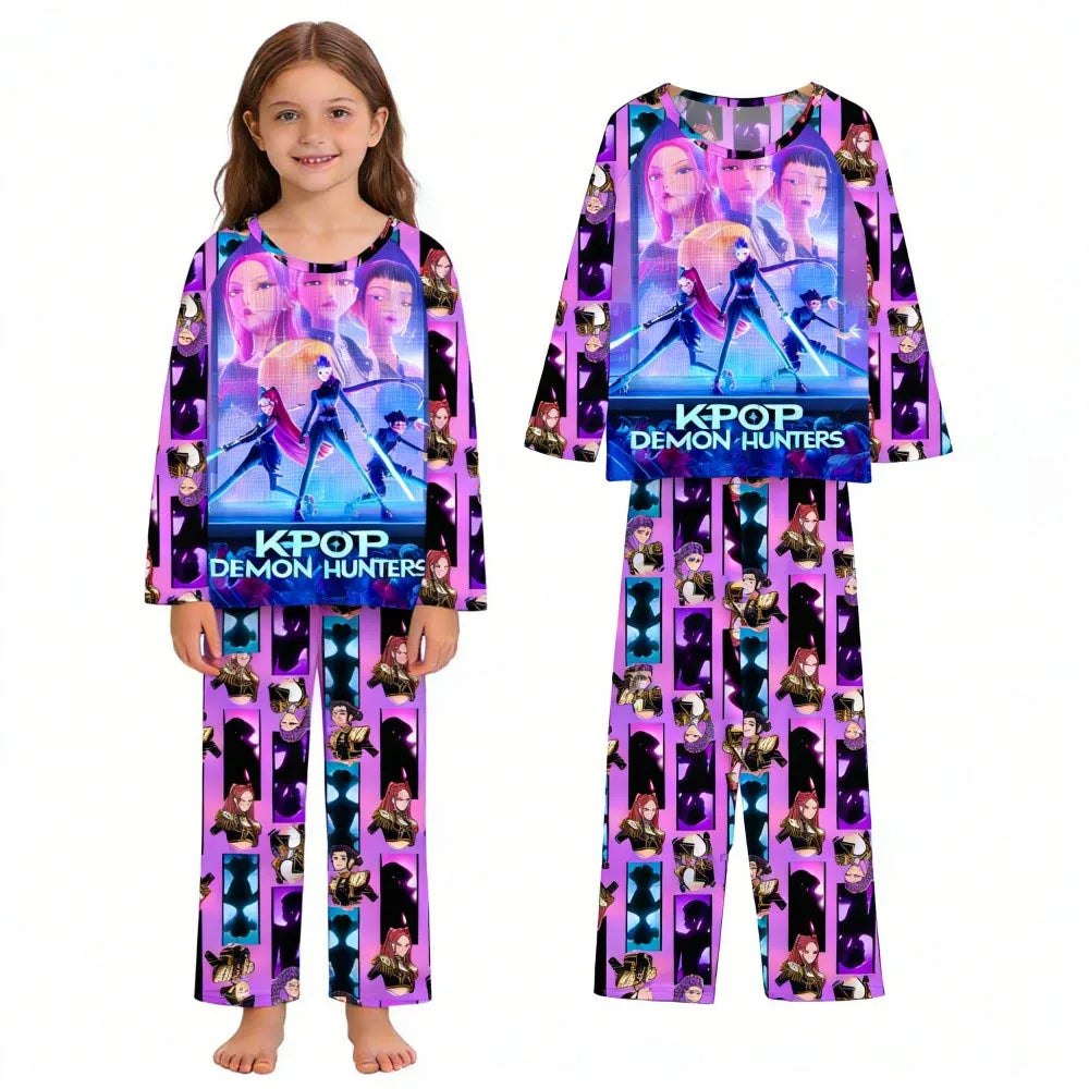 Kpop Long Sleeve Pyjama Set – 2 Piece Soft Cartoon Sleepwear (Ages 3–14)
