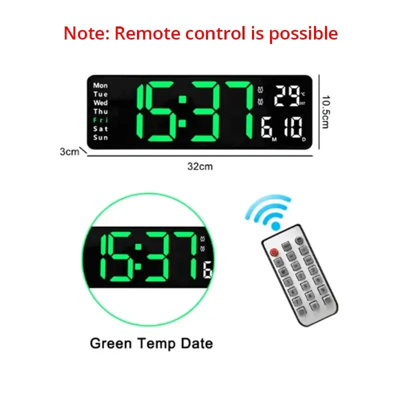 Large LED Digital Wall Clock Wall Mounted Remote Control