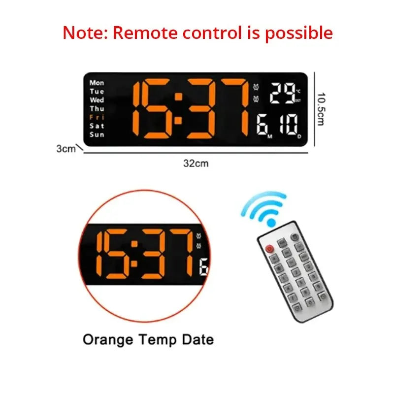Large LED Digital Wall Clock Wall Mounted Remote Control