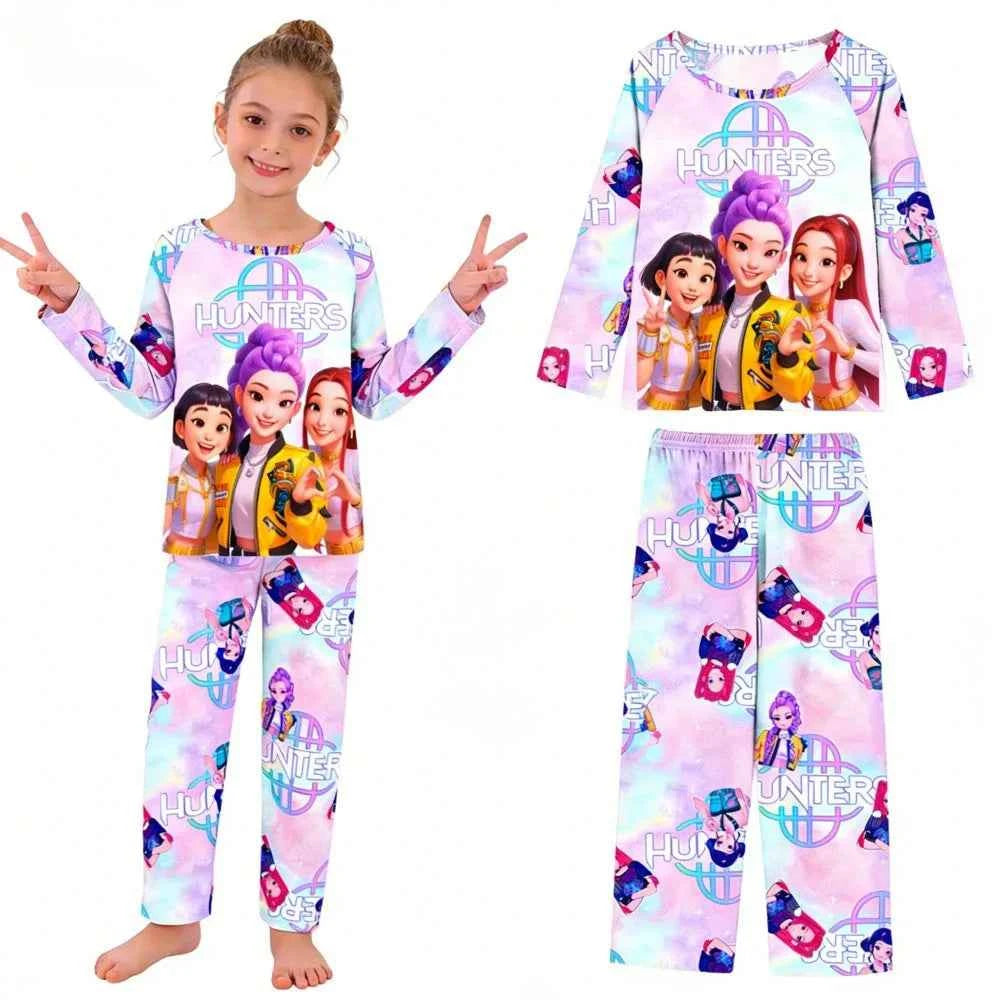Kpop Long Sleeve Pyjama Set – 2 Piece Soft Cartoon Sleepwear (Ages 3–14)