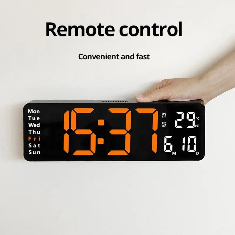 Large LED Digital Wall Clock Wall Mounted Remote Control