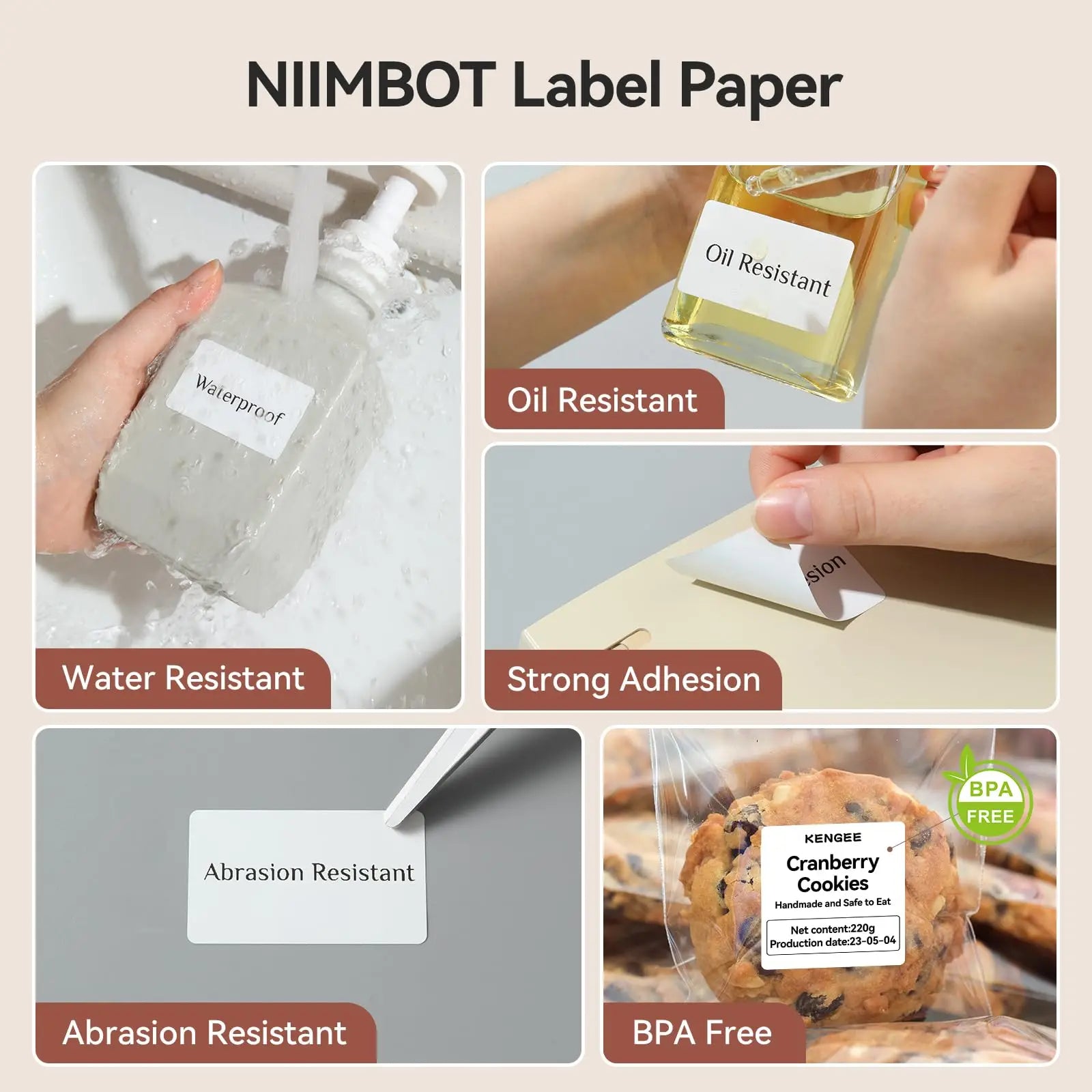 NiiMbot Label Rolls – Waterproof, Anti‑Oil, Tear‑Resistant White Stickers (3/5/10 Pack)
