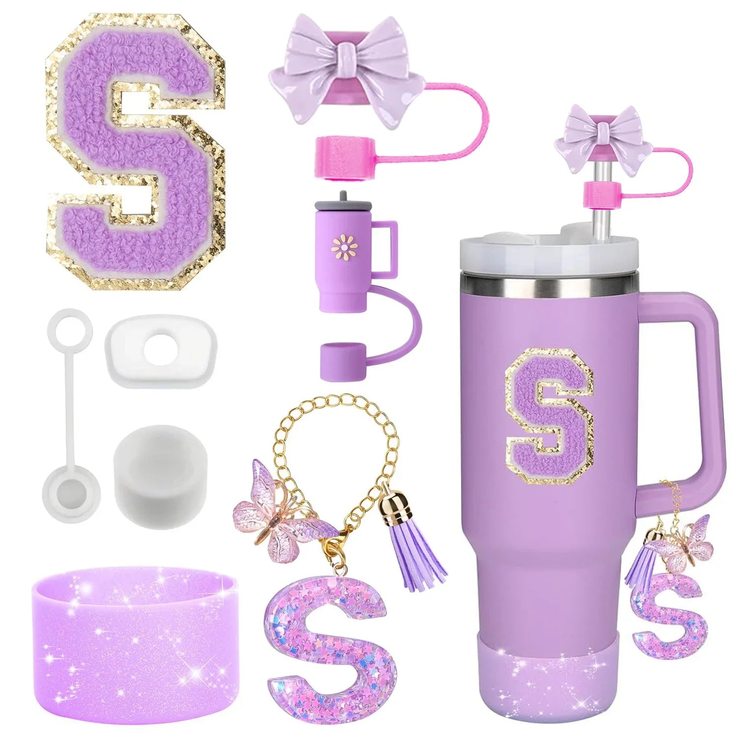 Purple Accessories Set for Stanley Cup 30oz 40oz tumbler Silicone Straw (8PCS) beunik