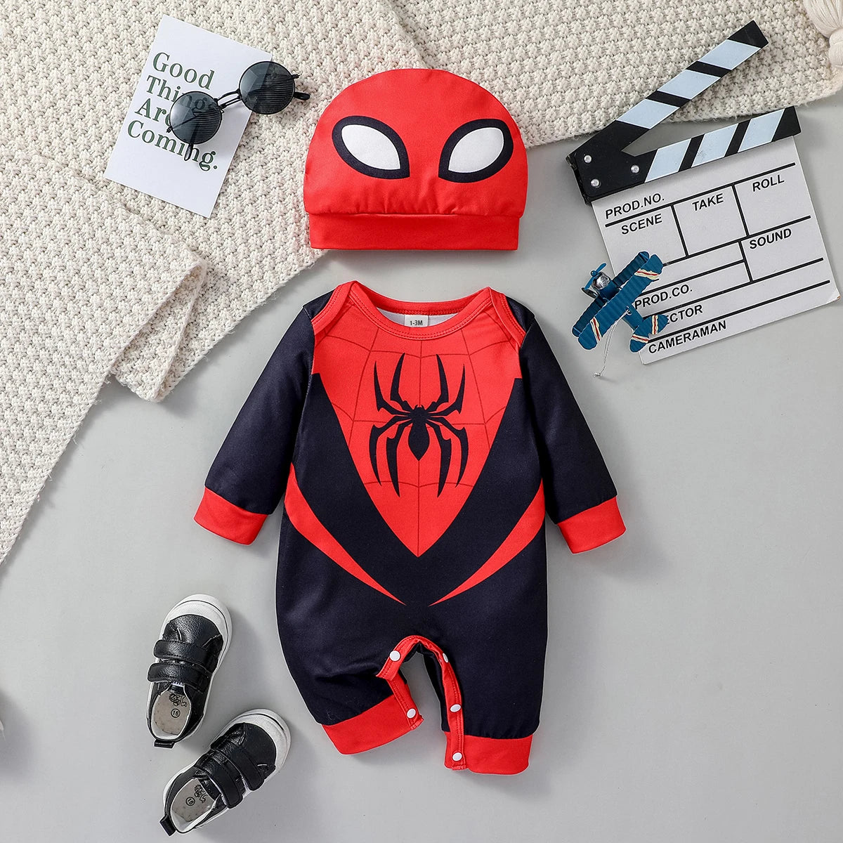 Cartoon Spiderman baby Long Sleeve Cool Fashion Jumpsuit (2 piece) beunik