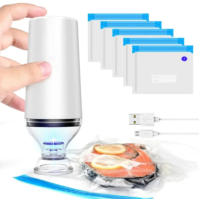 Reusable Vacuum Food Storage Zipper Bags Set Electric Handheld Vacuum Sealer USB beunik