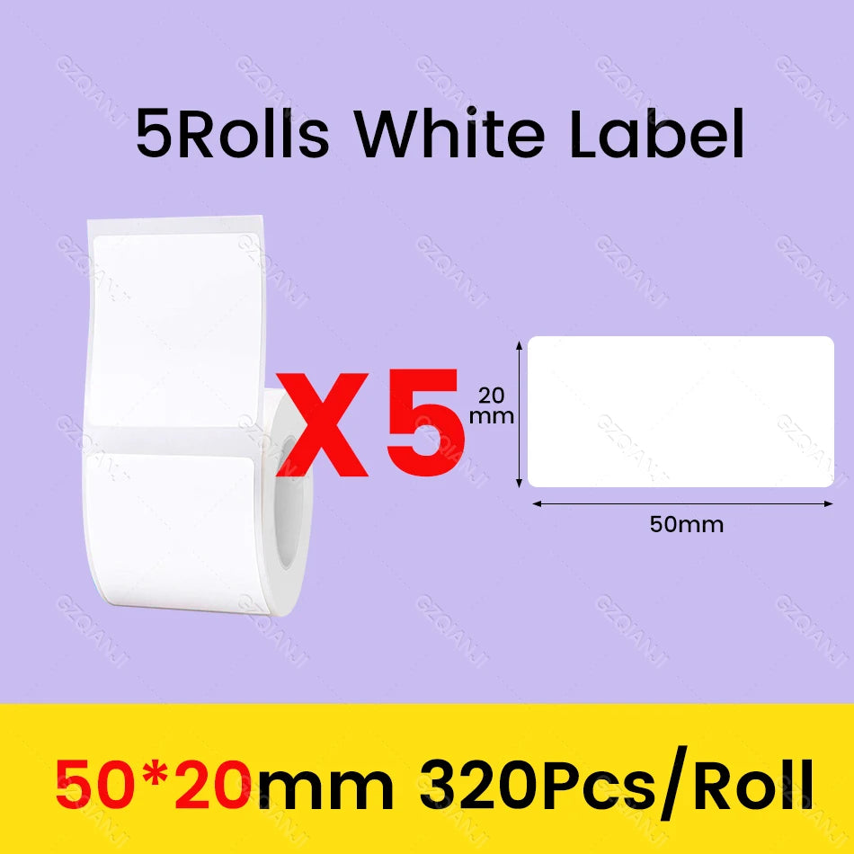 NiiMbot Label Rolls – Waterproof, Anti‑Oil, Tear‑Resistant White Stickers (3/5/10 Pack)