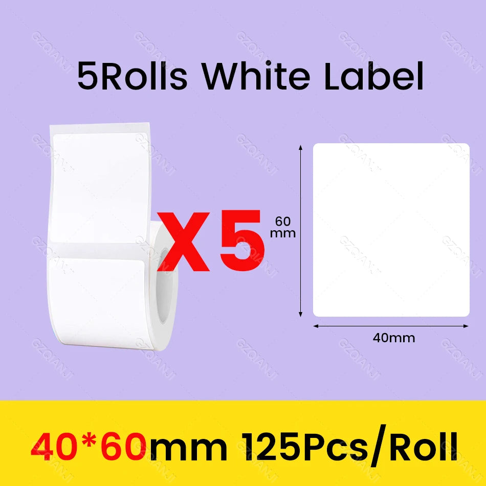 NiiMbot Label Rolls – Waterproof, Anti‑Oil, Tear‑Resistant White Stickers (3/5/10 Pack)