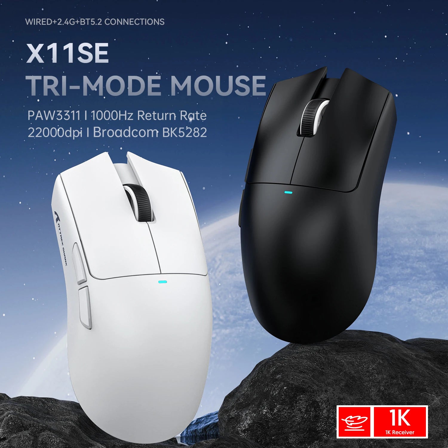 Attack Shark X11 X11SE Wireless Gaming Mouse 3-Mode (PAW3311, 22000DPI, 400IPS) beunik