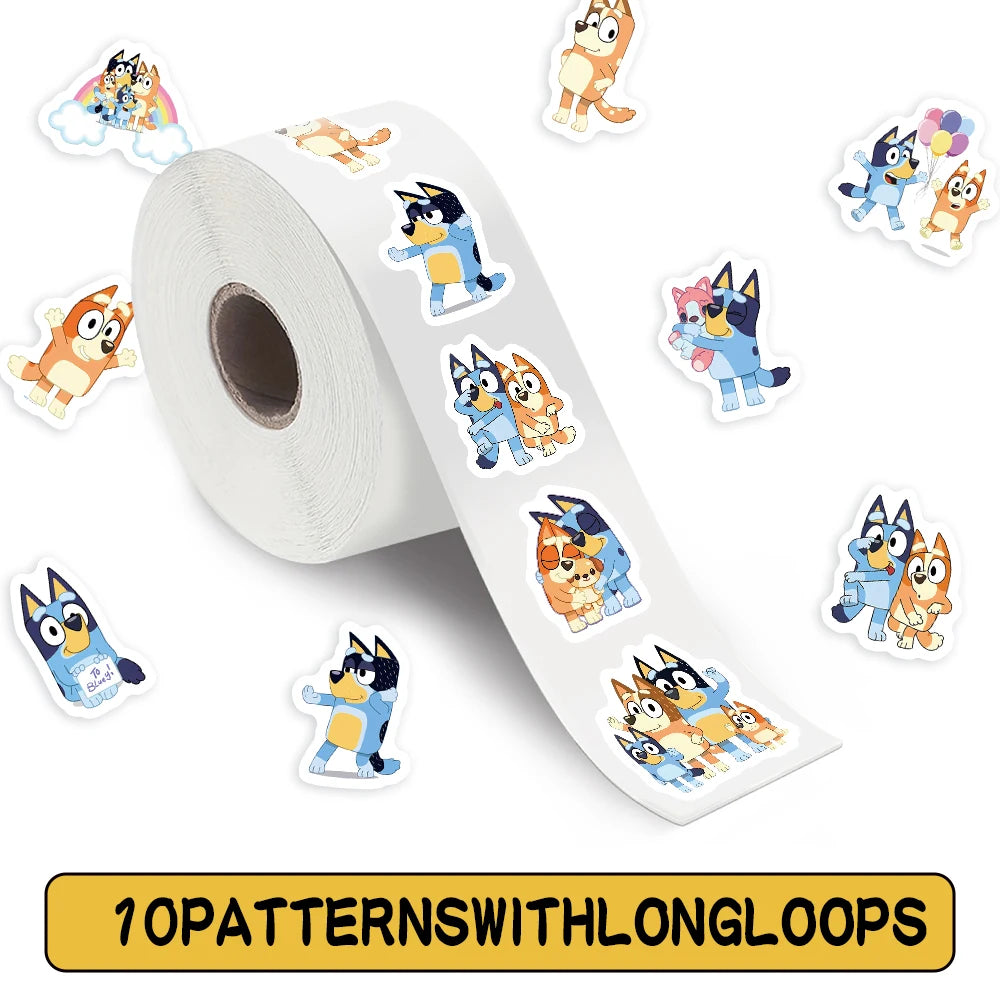 Bluey Family Cartoon Sticker Roll (500pcs) – PVC Sealing & Decoration Labels