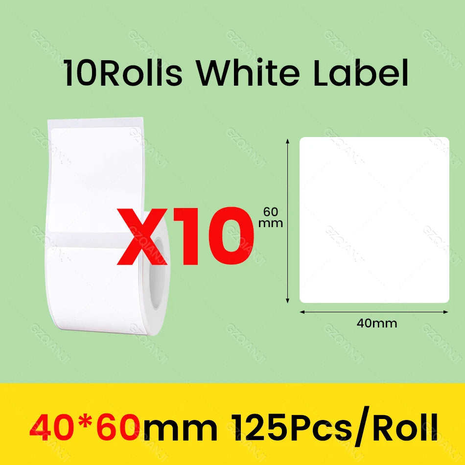 NiiMbot Label Rolls – Waterproof, Anti‑Oil, Tear‑Resistant White Stickers (3/5/10 Pack)